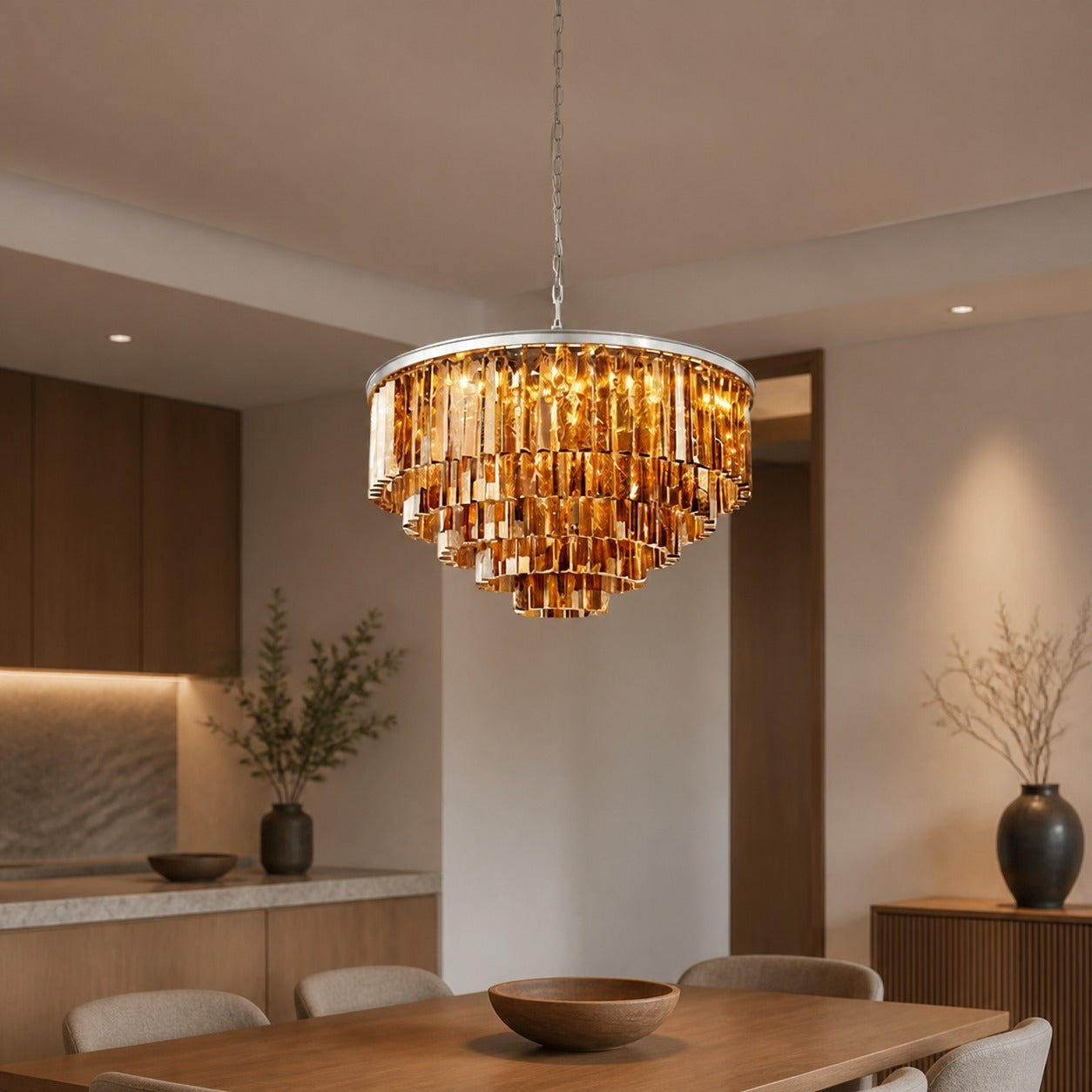 Aurevon Crystal Prism Metal Frame Modern Ceiling Chandelier for Home and Hotel