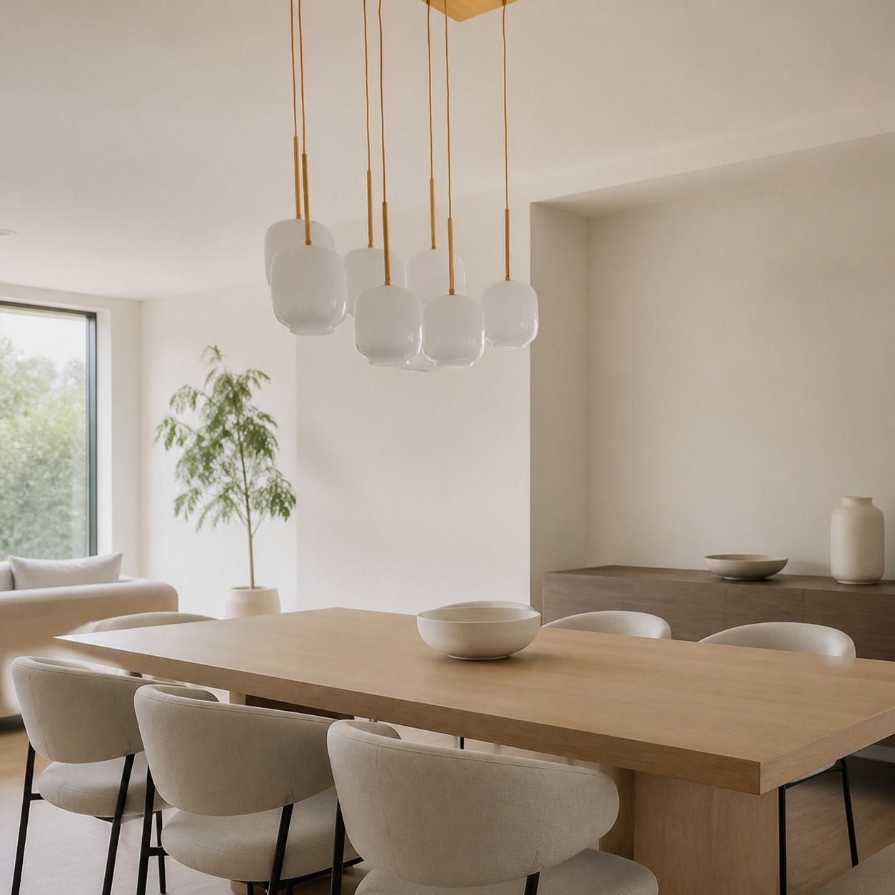 Lumivelle Sculptural 7-Light Chandelier – Adjustable Height Modern Glass Pendant