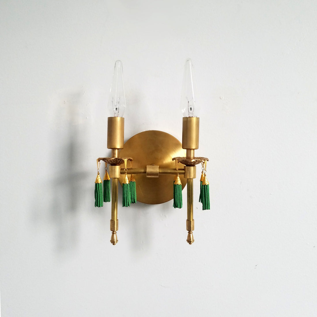 Antique Style Victorian Double Brass Wall Lamp - Sconce With Tassels