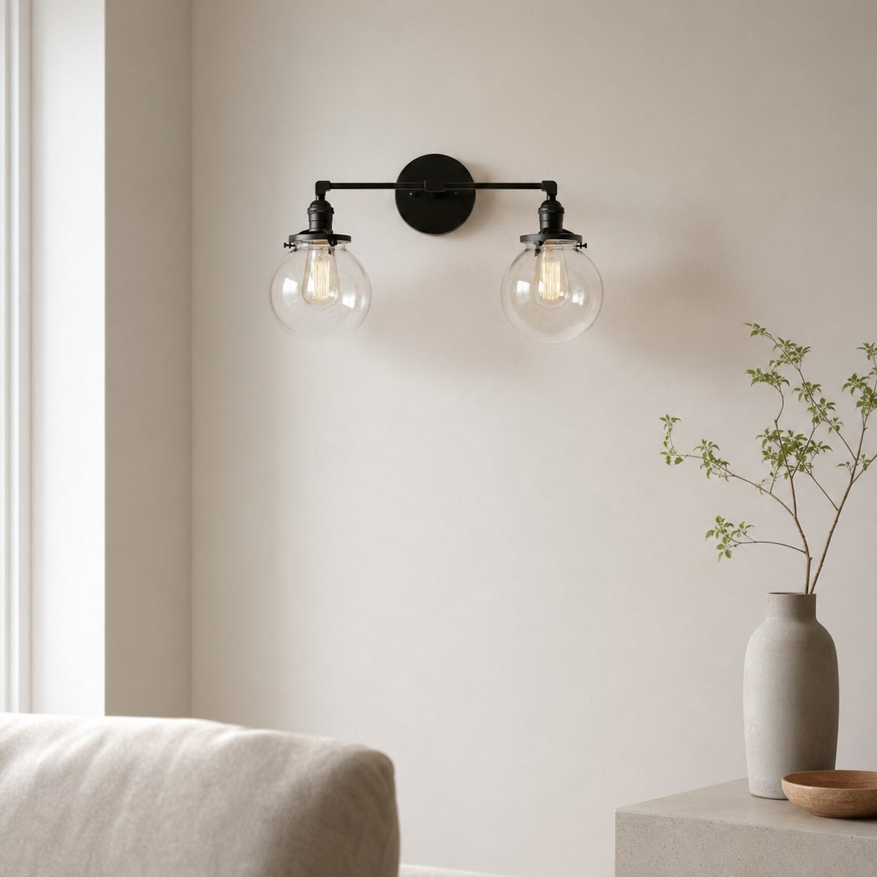 Lumio Globe Glass Globe Vanity Light - Modern Two Light Bathroom Sconce