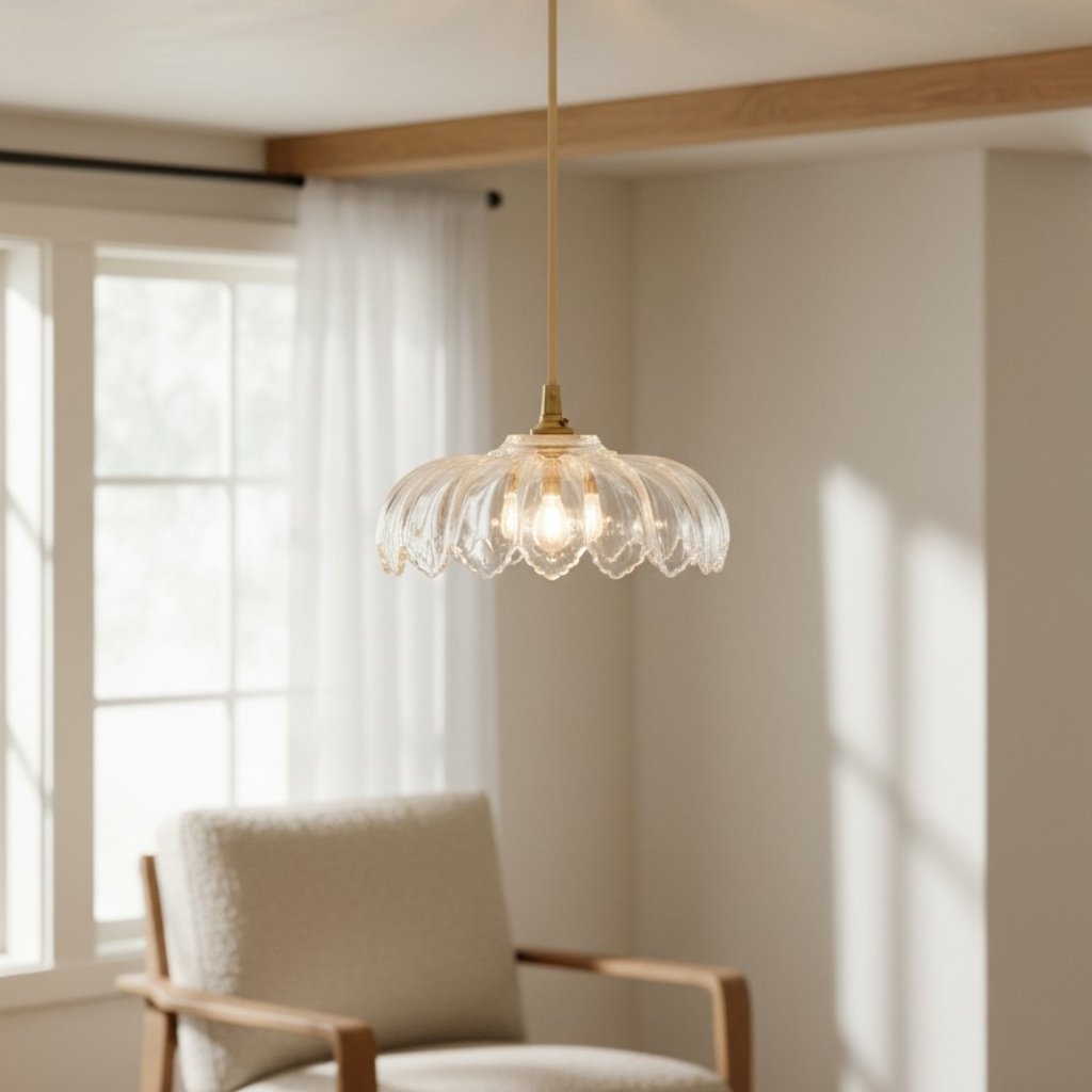Floriaxis Floral Glass Pendant Light - Floral Glass Shade with Braided Cable for Kitchen or Dining
