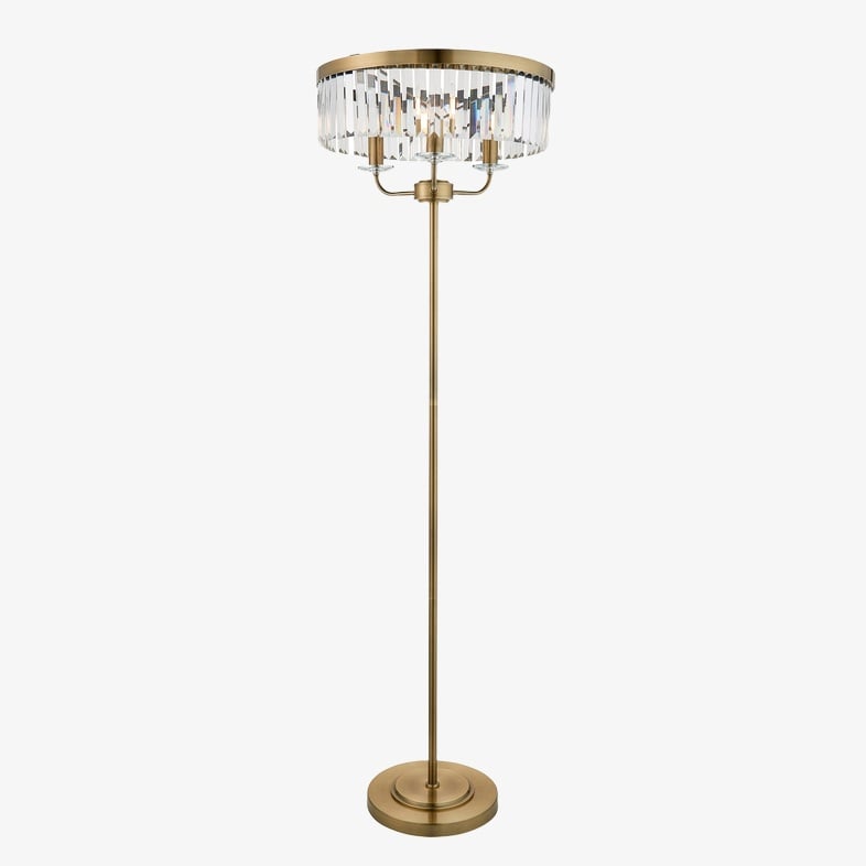 Beveline 3 Light Round Floor Lamp - Faceted Cut Glass Shades Classic Metal Finish For Living Rooms
