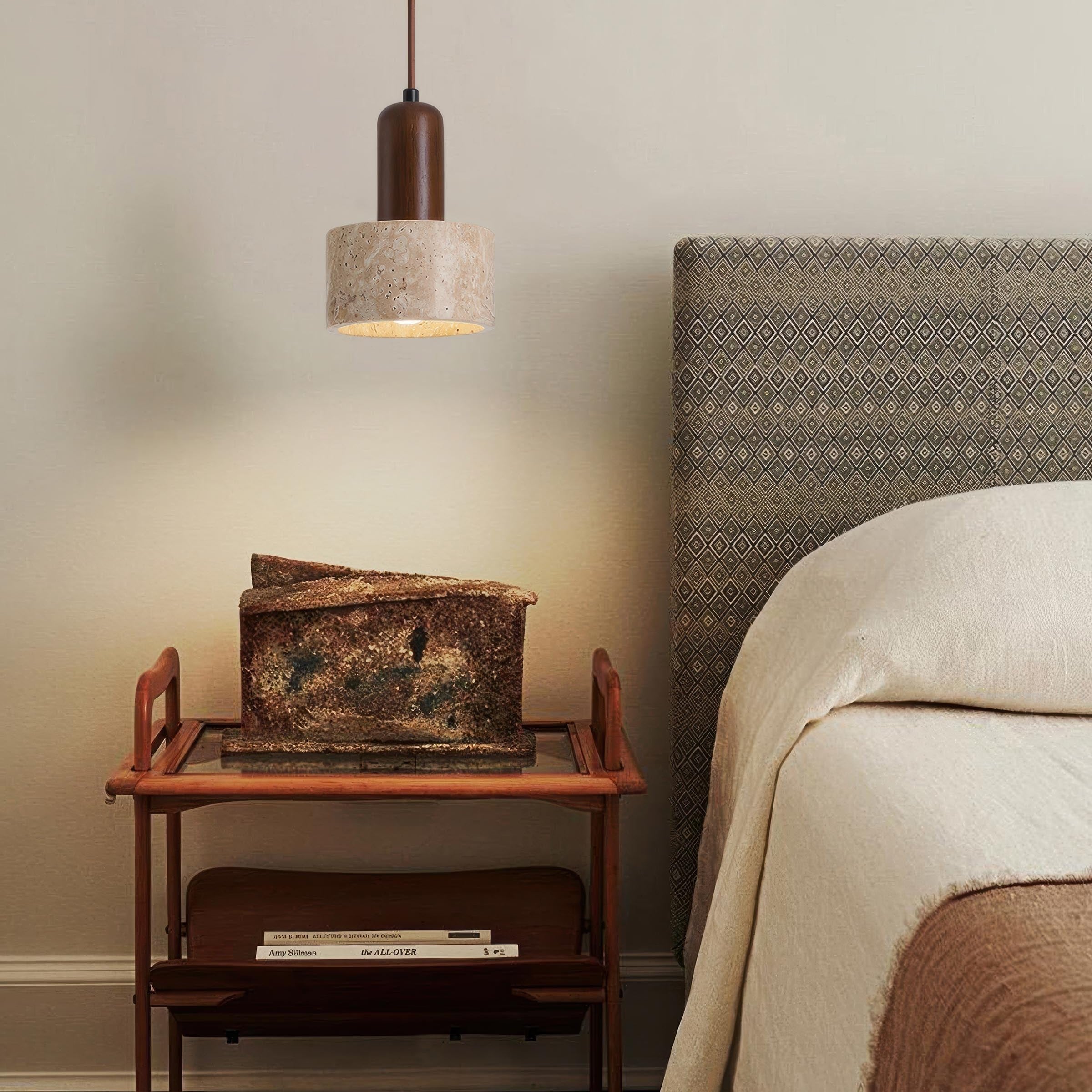 Cylindrical Modern Design Travertine Pendant Lamp