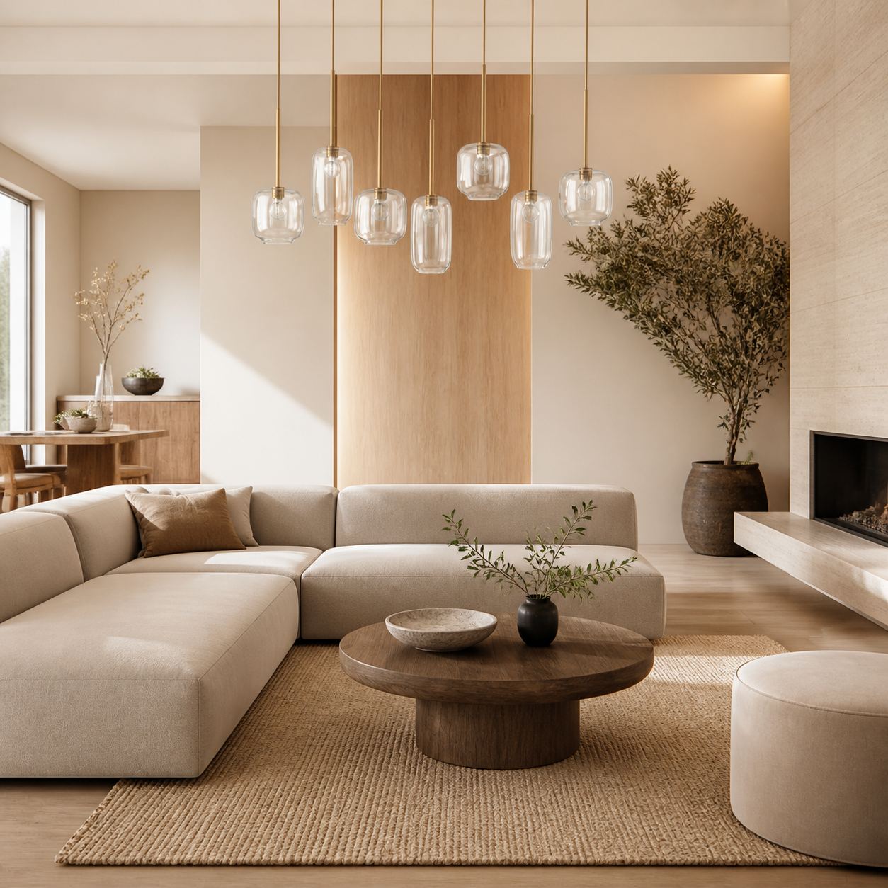 Lumivelle Sculptural 7-Light Chandelier – Adjustable Height Modern Glass Pendant