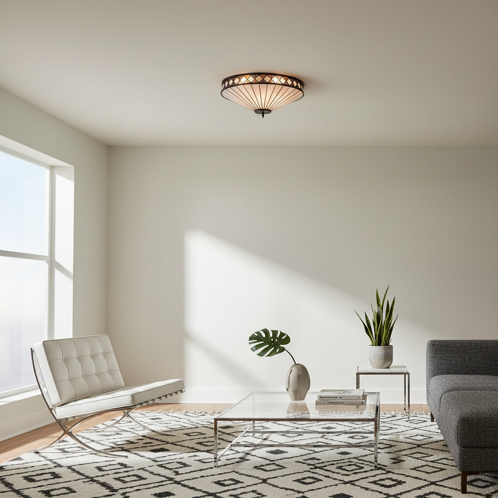 TiffStar Elegant Art Glass Flush Ceiling Light - Vintage-Inspired Ceiling Fixture for Home Interiors