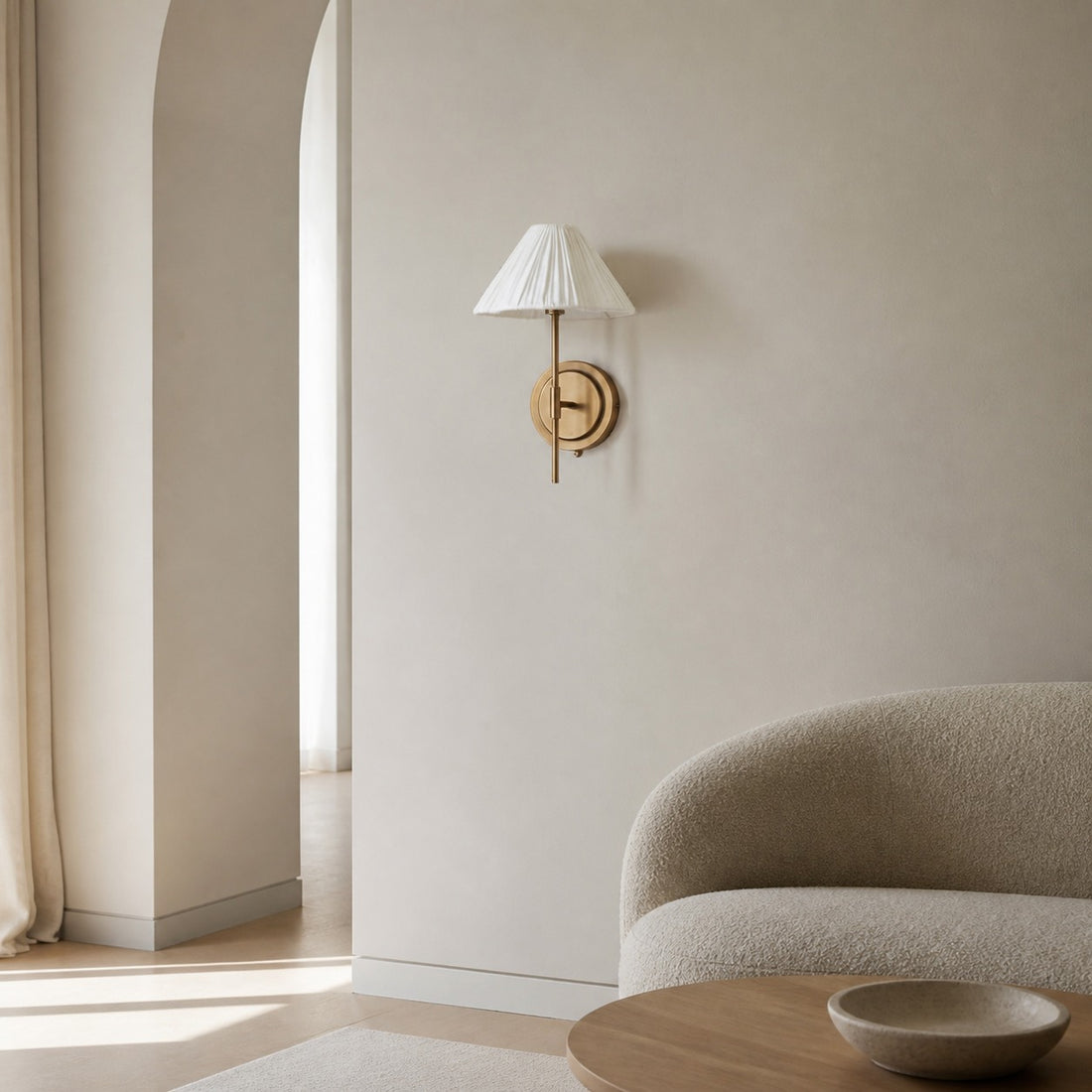 Lindi - aged brass and linen scalloped wall light