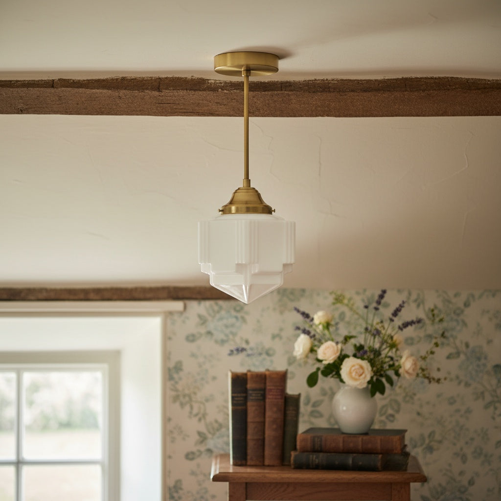 Geotower Glass Modern Pendant Light - Skyscraper Design - Brass or Black or Nickel Finish