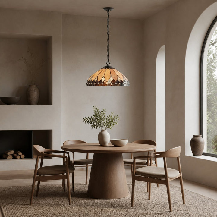TF Brooklyn Pendant Light – Pendant Light with Geometric Stained Glass Art Deco Style for Dining Rooms