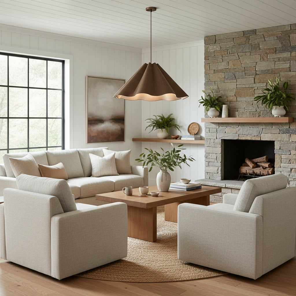 Weavara Sculptural Fabric & Metal Pendant Light - Modern Hanging Lamp for Dining or Living Rooms