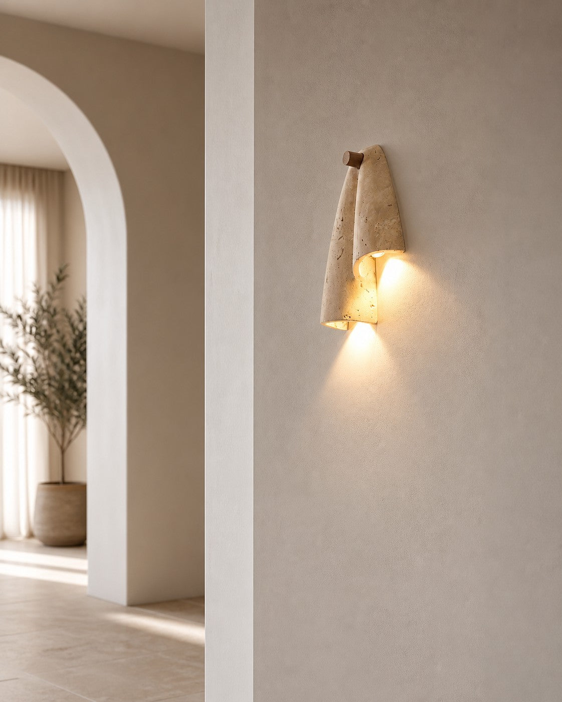 Travertine Wall Lamp – Minimalist Stone Sconce Decorative Lighting for Living Room