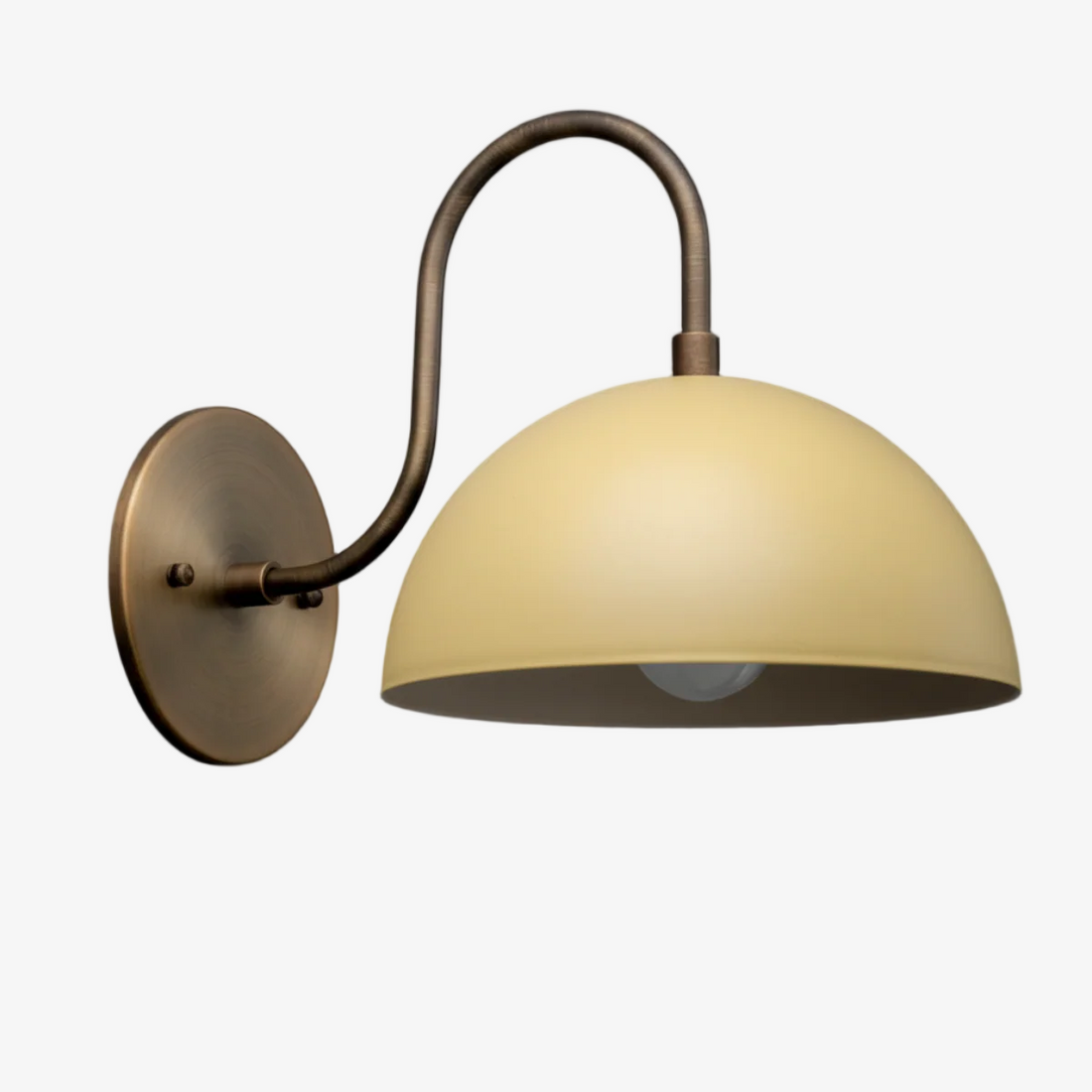 Curva Metal  Industrial Wall Sconce - Curved Brass Arm - Hammered Dome Light Fixture