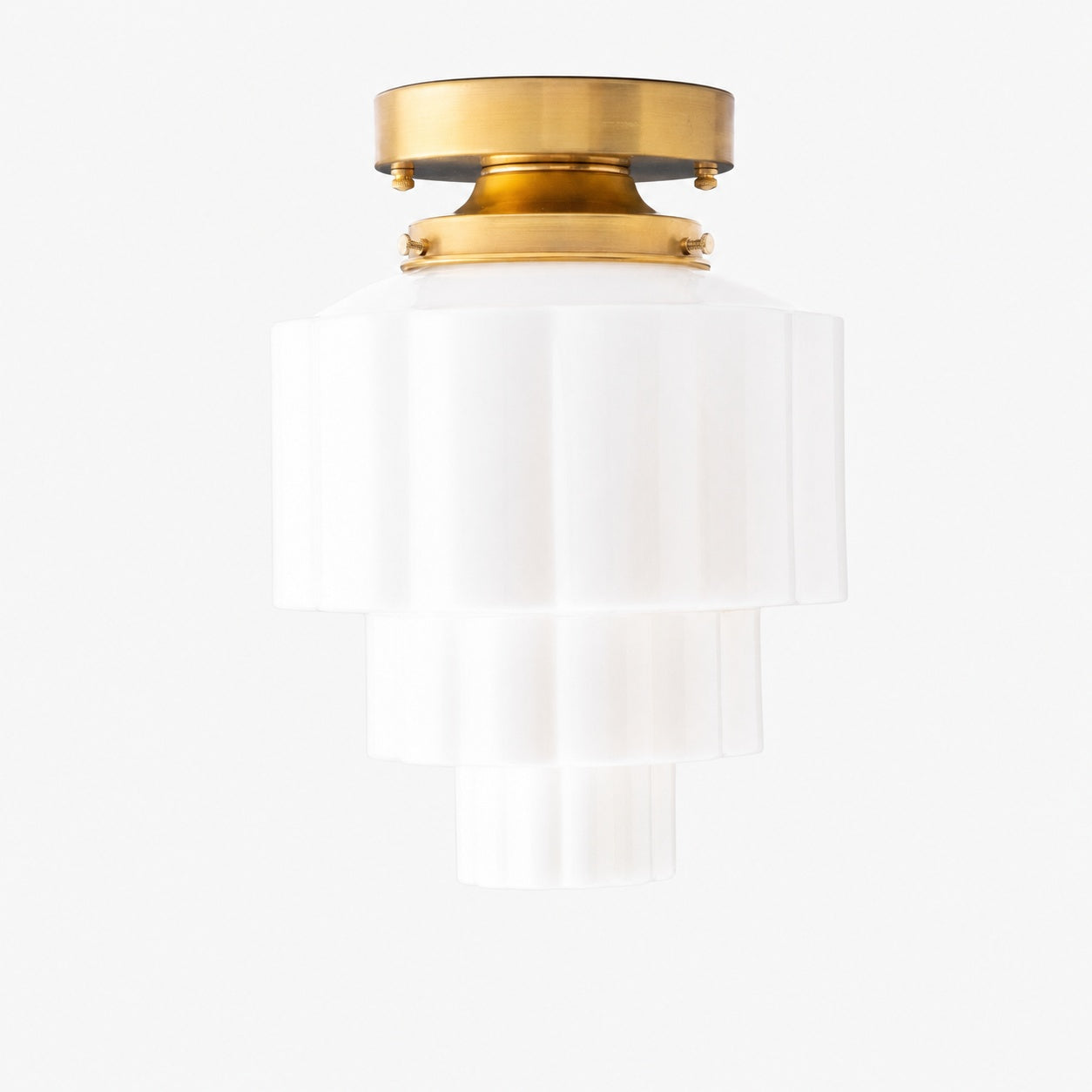 Geotower Glass Brass Ceiling Light – Art Deco Ribbed Globe Flush Mount