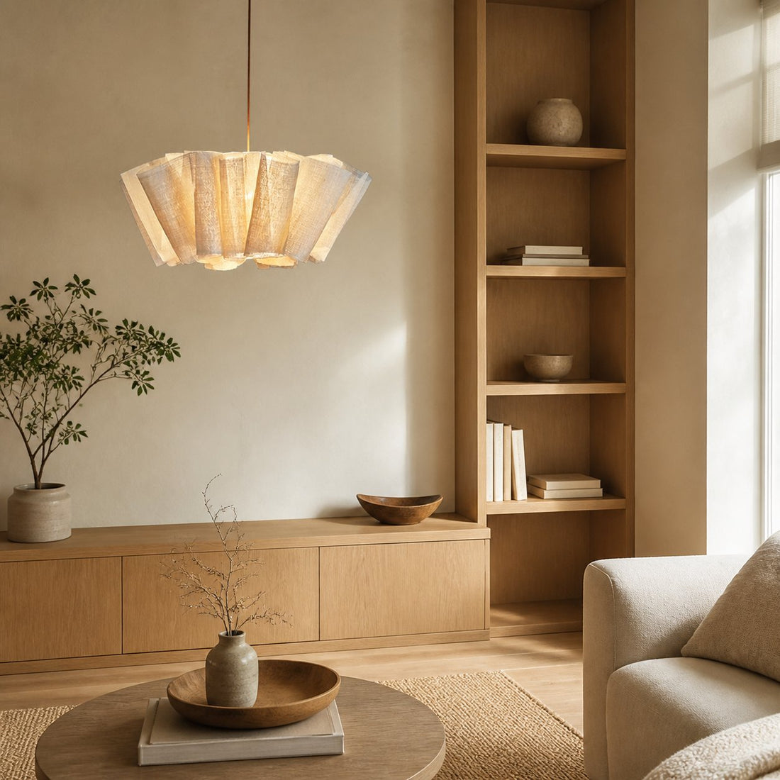 Nordic Linen Pleated  Fabric Pendant Light Lampshade