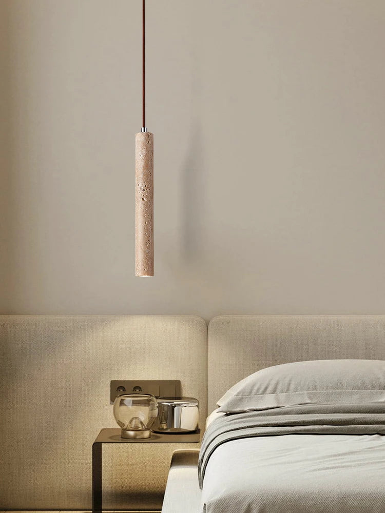Japanese Wabi Sabi Yellow Travertine Cylinder 1-Light Pendant Light