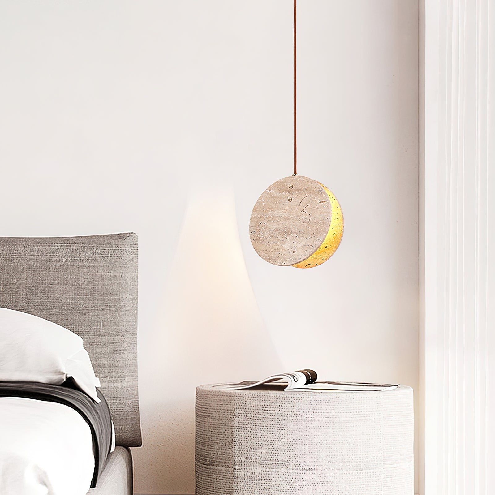 Stone Textured Disc Pendant Light