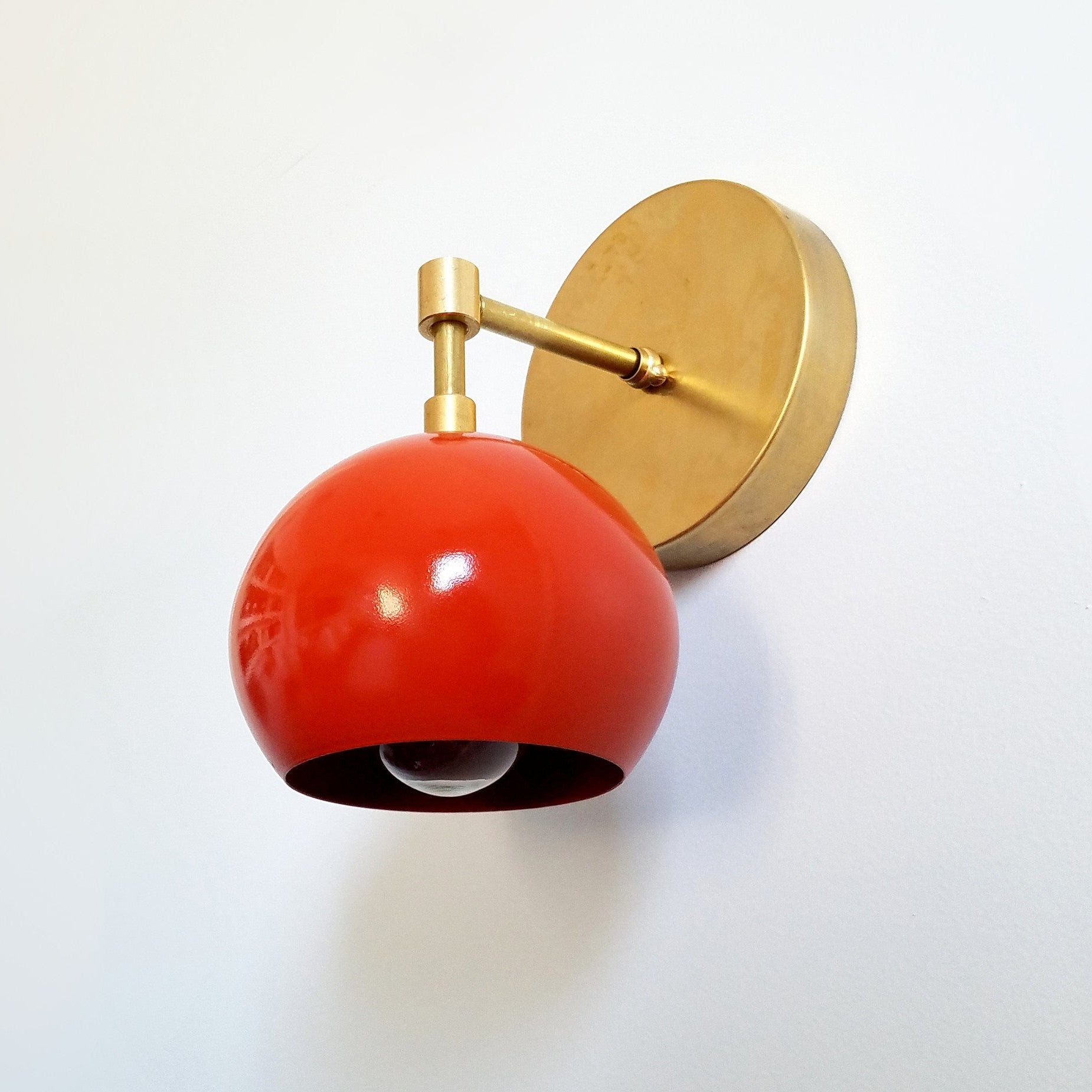Mid Century Flame Orange Globe Wall Sconce - Modern Brass Or Chrome Light