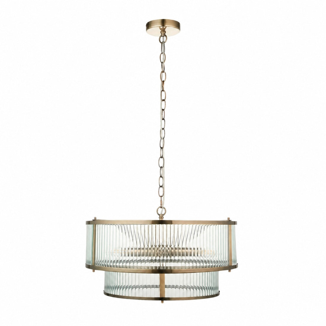 RibGlow Ribbed Glass Pendant Light - Antique Style Pendant Light for Dining Room