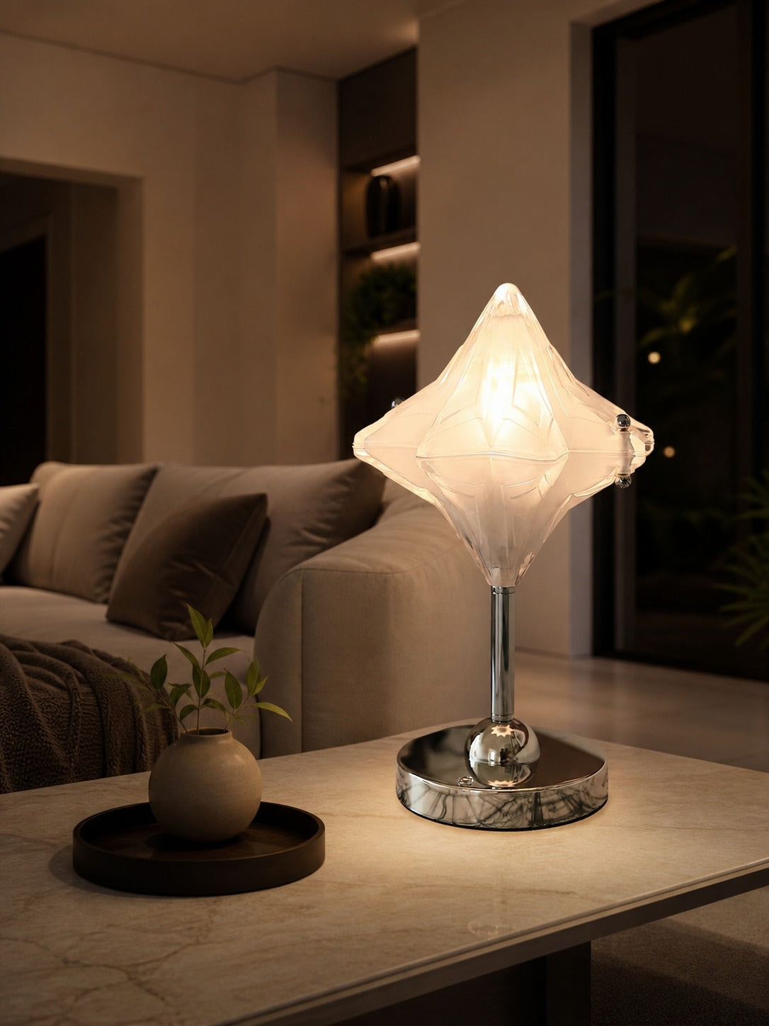 Art Deco Star Table Lamp - Frosted Glass Light for Modern Bedrooms - Astris Lyra