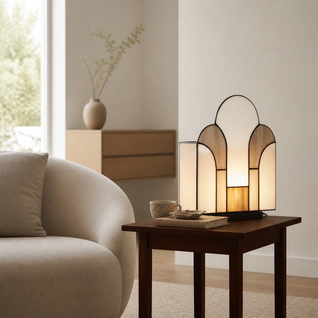 Kelsar Stained Glass Art Deco Table Lamp – Elegant Indoor Accent Light for Living Room or Entryway