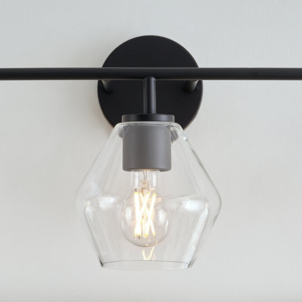 Vintage 3 Light Vanity Wall Light - Metal Glass Shades Bath Wall Sconce