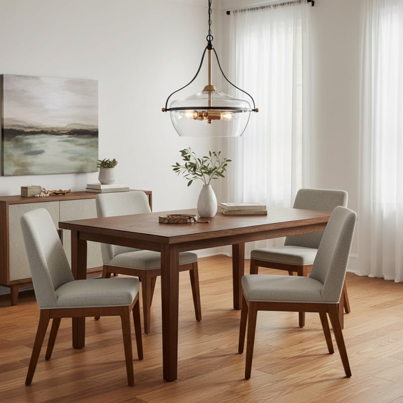 Lirra Glass Pendant Light – Mid‑Century Modern Metal Frame for Kitchen and Living Room