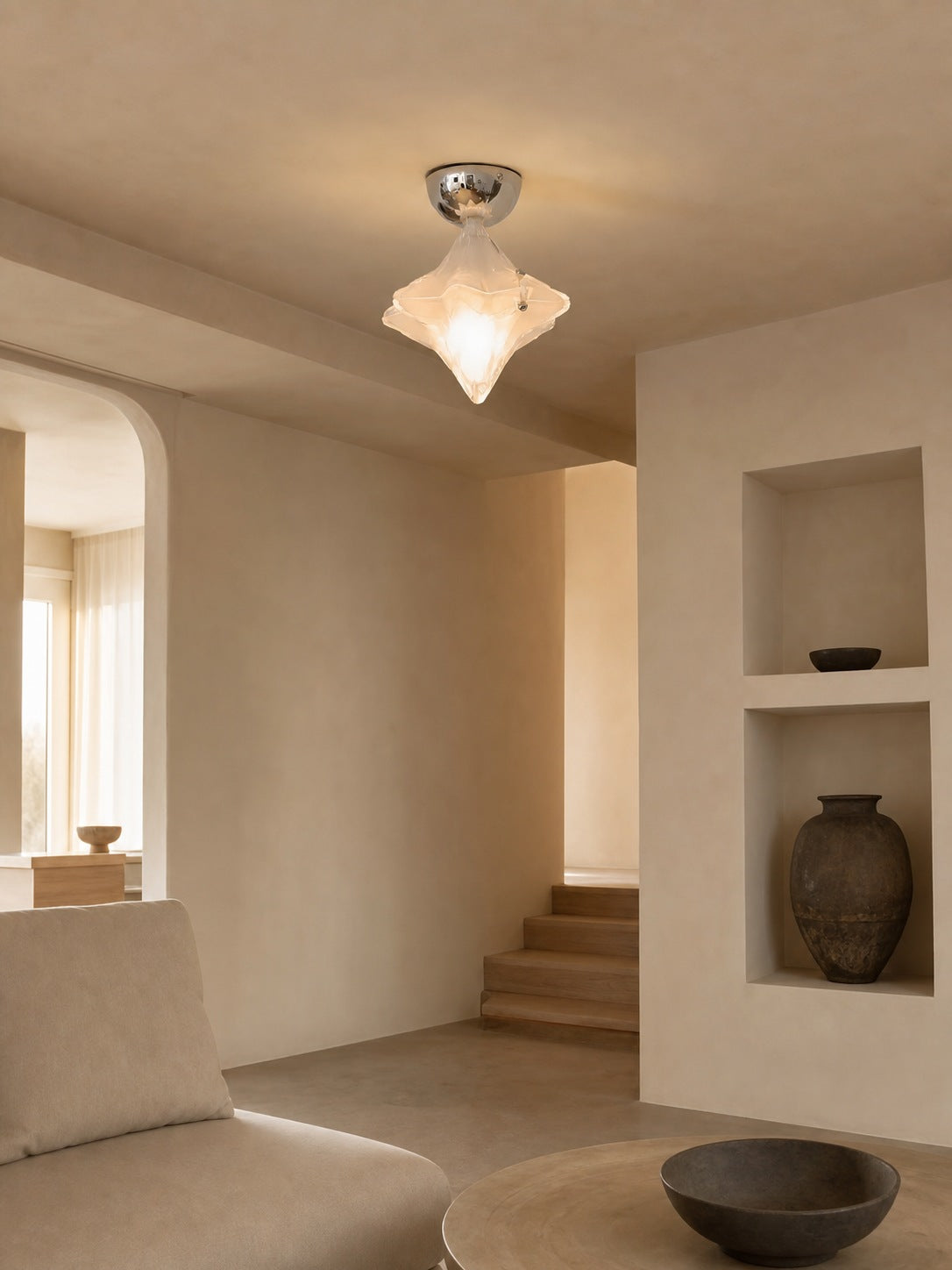 Art Deco Star Ceiling Lamp – Frosted Glass Fixture for Hallway & Entryway – Astris Ceres