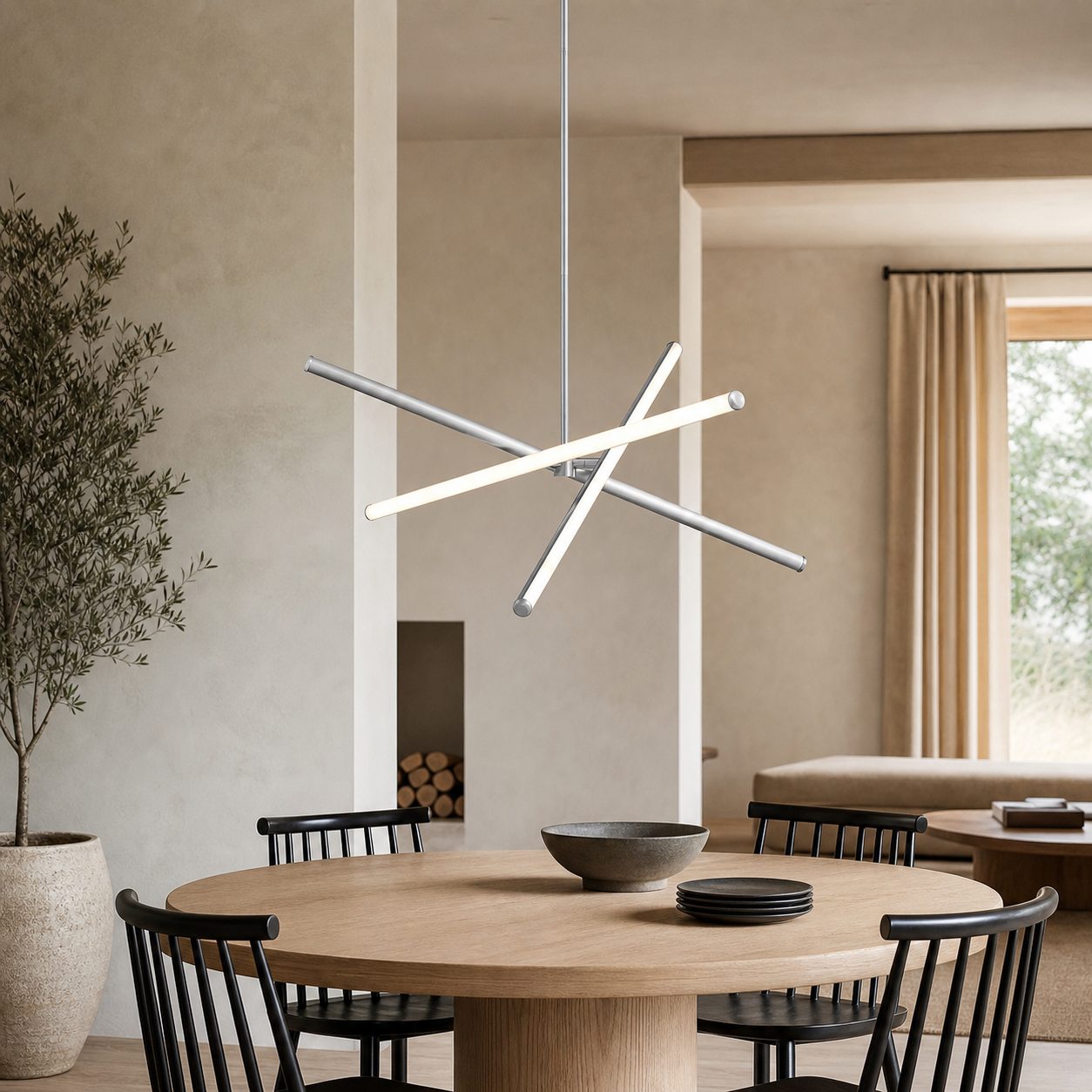 Voro Minimalist Chrome Light Rods - LED Semi-Flush Mount Ceiling Light