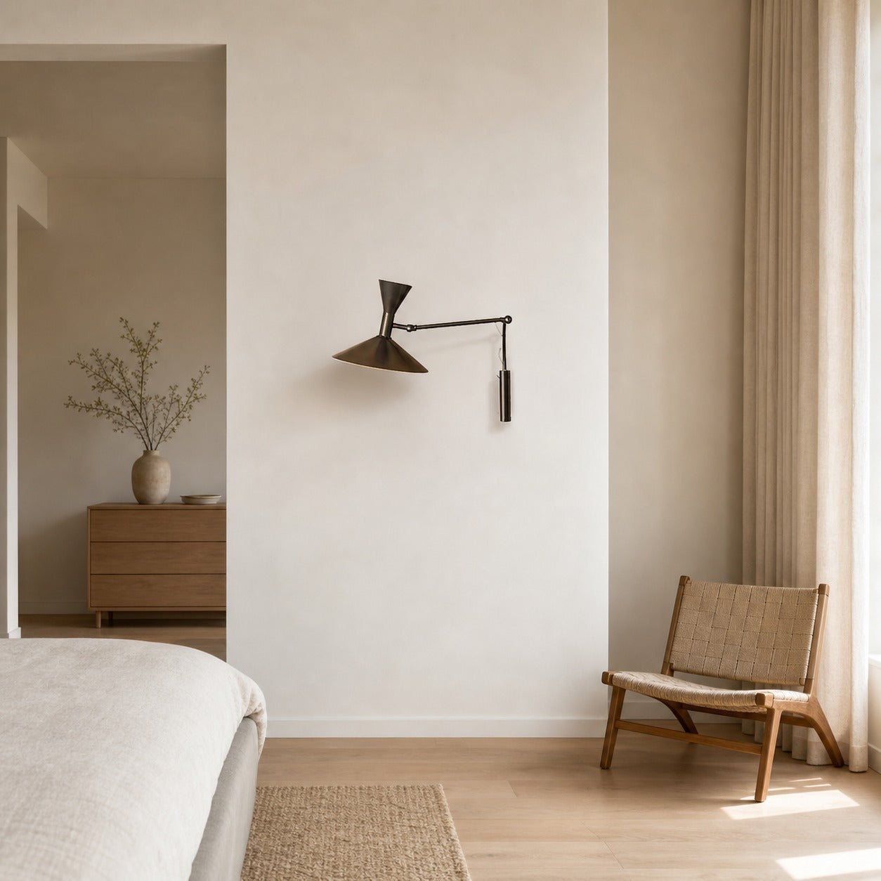 Ivoran Plug-In Swing Arm Wall Sconce - Metal Cone Adjustable Reading Light for Bedroom and Study