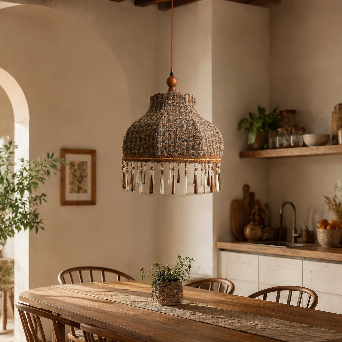 Vintage Fabric Fringe Pendant Lamp