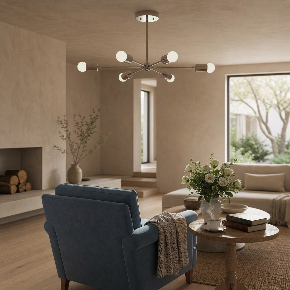 Mobilux Line Mid Century Modern Chandelier - 6 Heads Hanging Ceiling Light