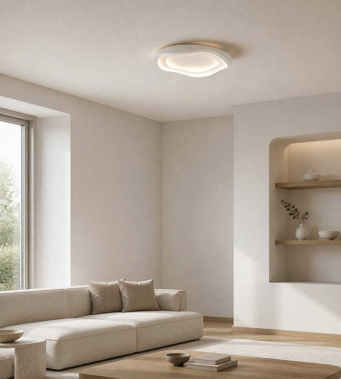 Aeris Elionis Ripple Pattern LED Ceiling Light – Minimalist Iron & Acrylic Flush Mount for Living Room