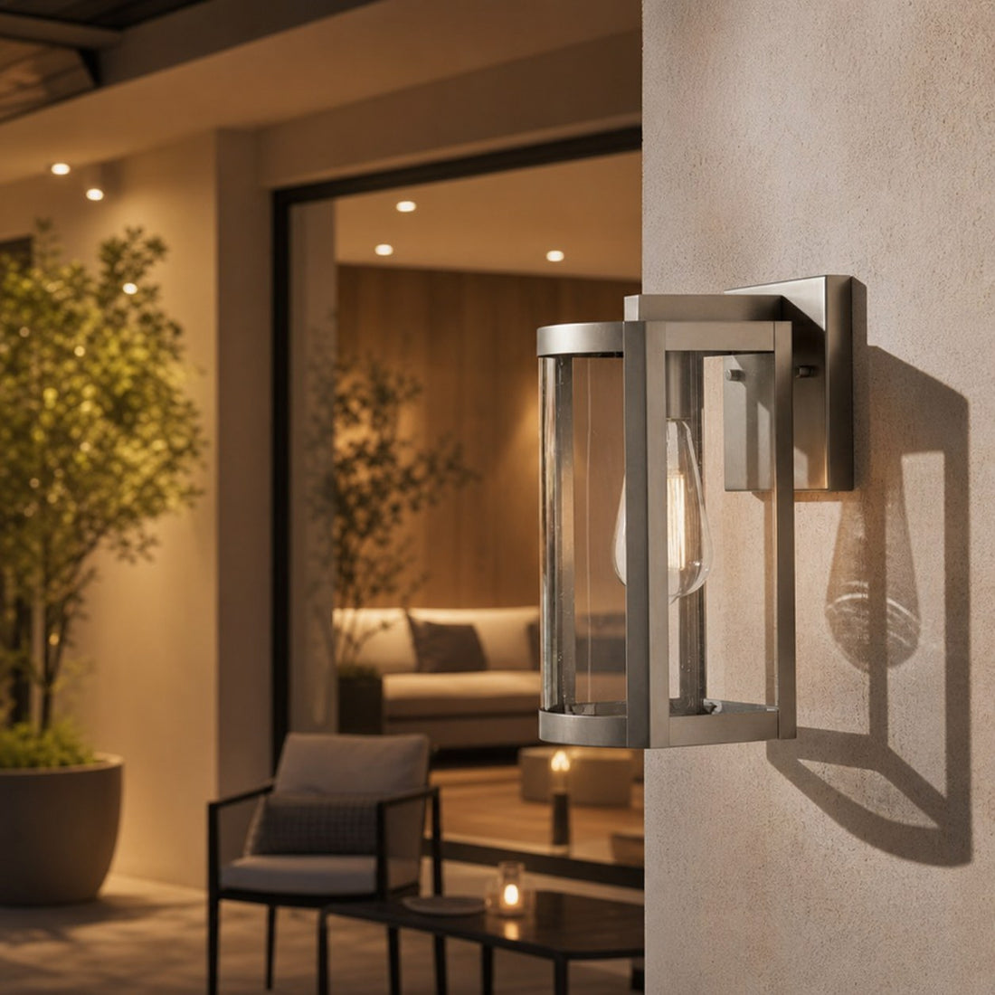 Shieldra Stainless Steel Outdoor Wall Lamp - Clear Glass Cage Waterproof Modern Sconce for Patio