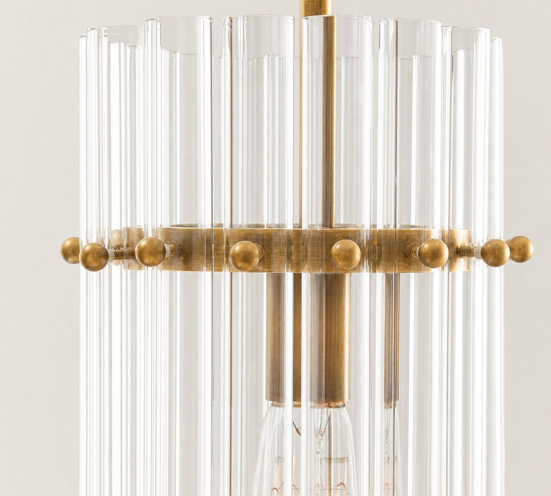 Lumora Crystal Pendant Light – Elegant Tumbled Brass & Cut Glass