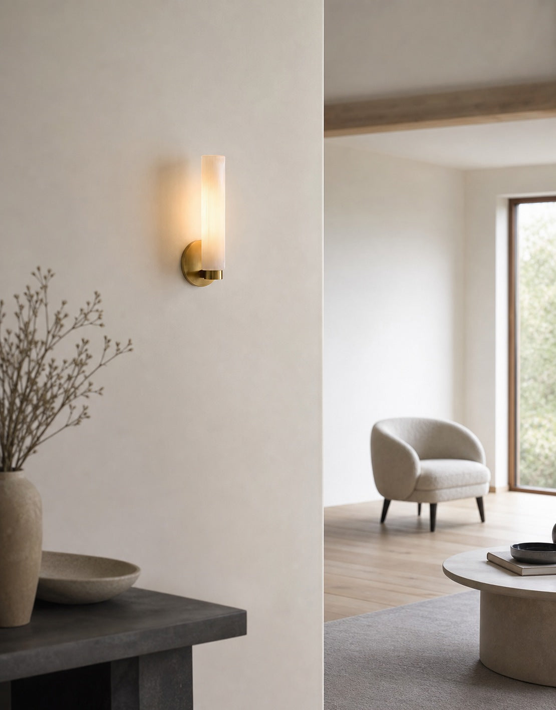 Rivora Fluted Glass Indoor Outdoor Sconce - Modern Wall Light for Home Decor