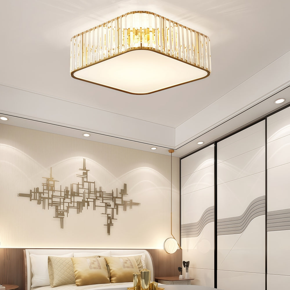 Crystal Glass Flush Mount Ceiling Light - Gold Drum Shade Ceiling Lamp