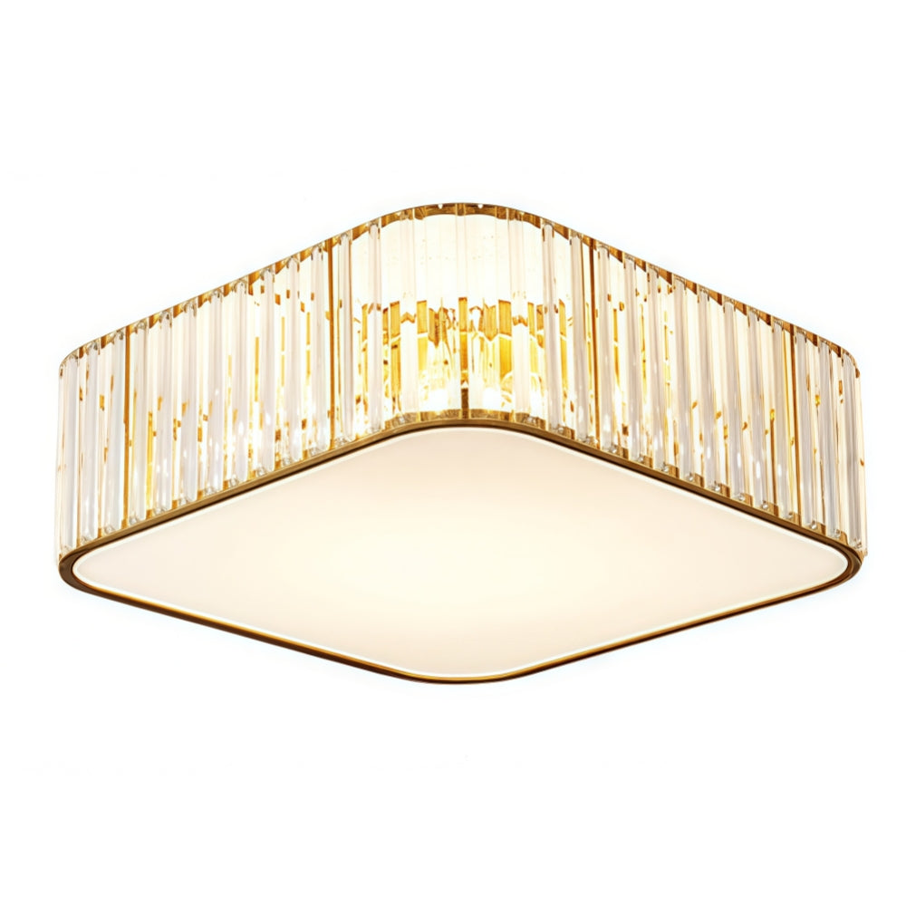 Crystal Glass Flush Mount Ceiling Light - Gold Drum Shade Ceiling Lamp