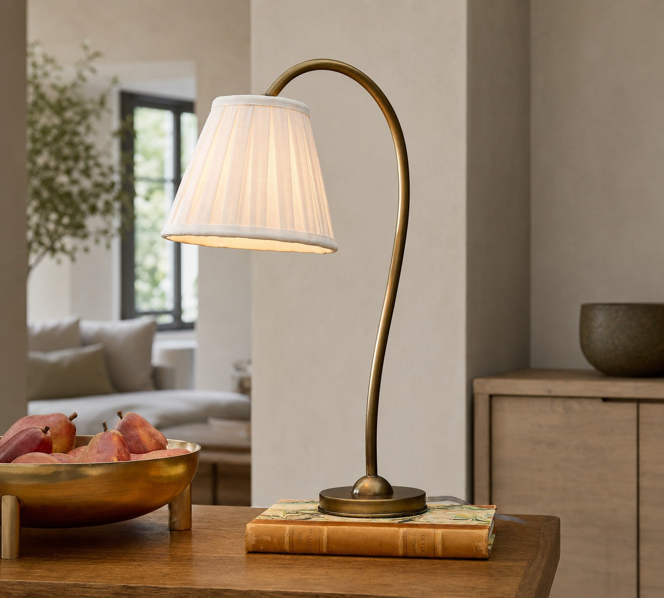 Luvora Brass Table Lamp - Textured Pleated Shade Light in Farmhouse Style