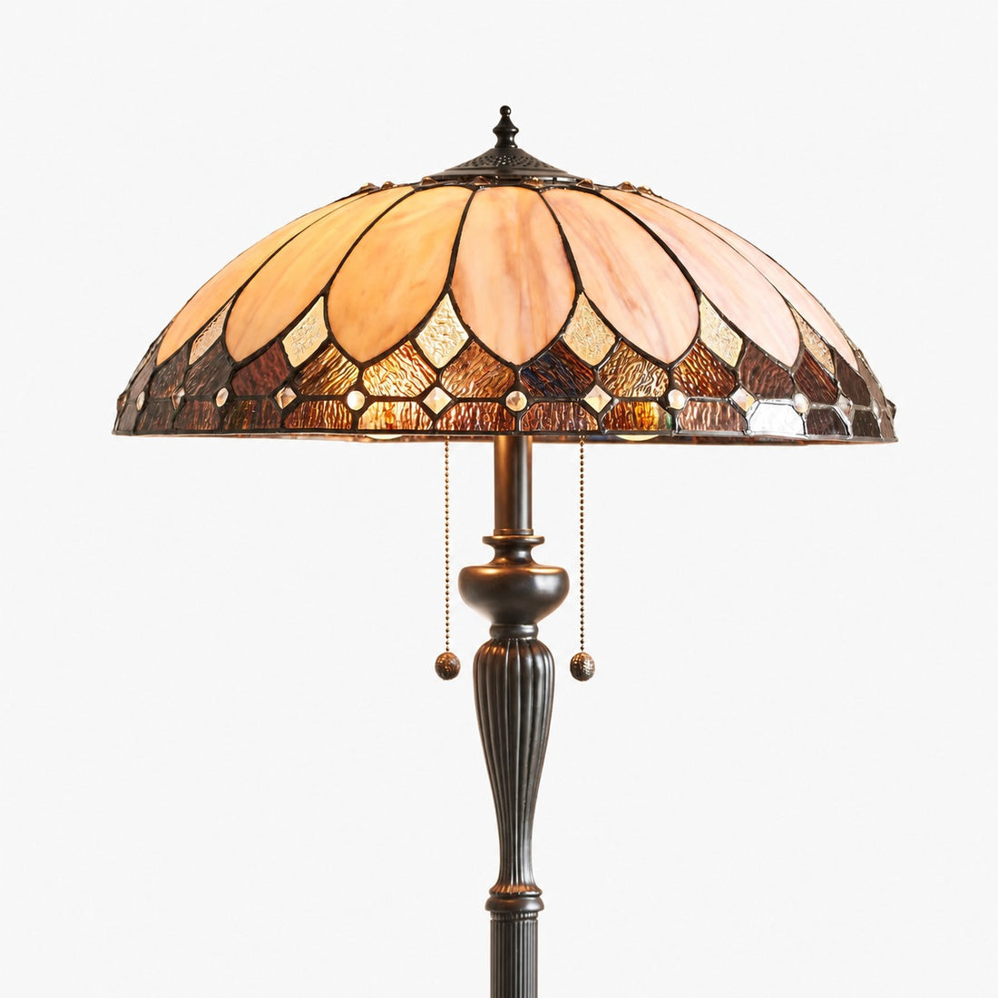 TF Brooklyn Geometric Art Deco Tiffany Floor Lamp –  Stained Glass Shade and Satin Black Base for Living Room
