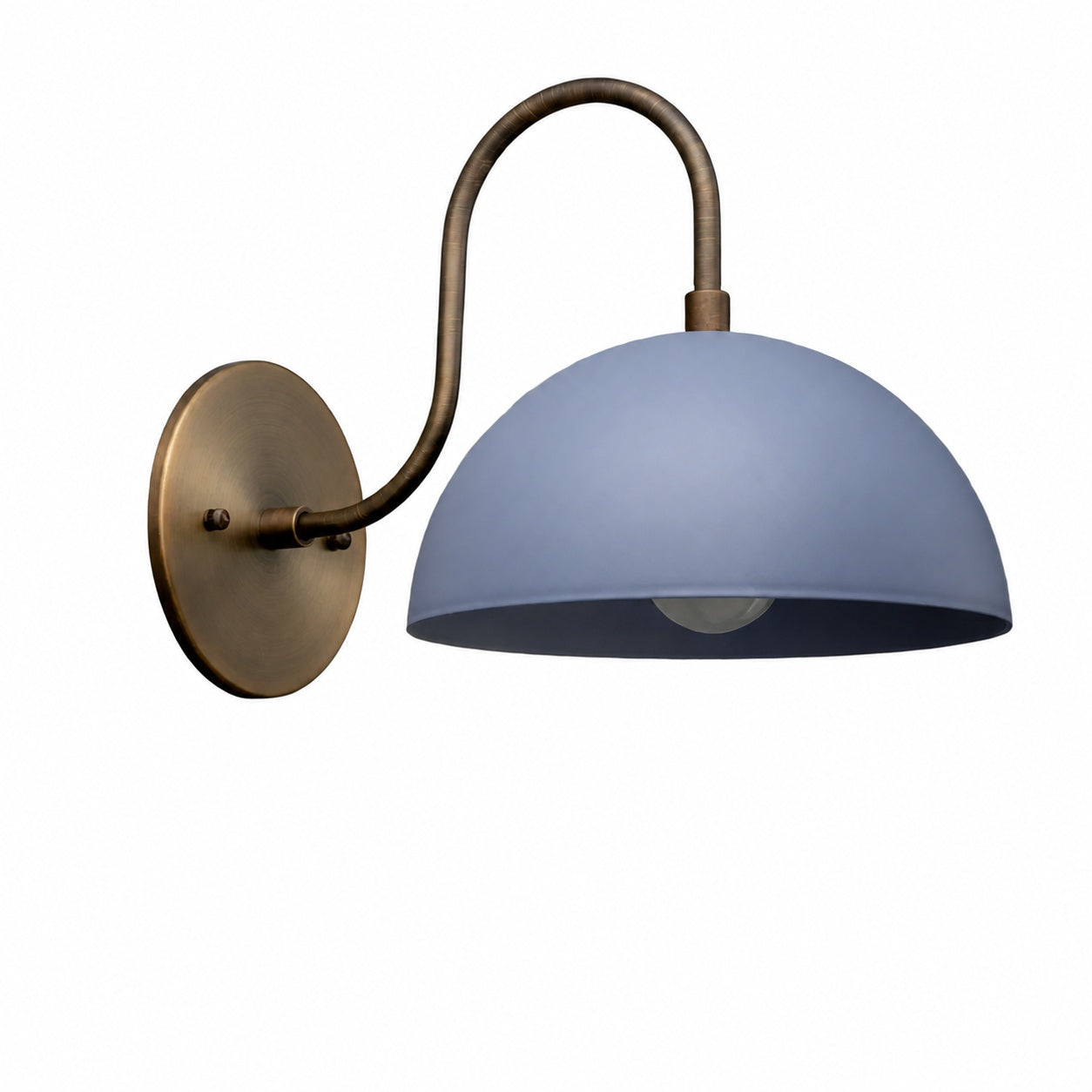 Curva Metal  Industrial Wall Sconce - Curved Brass Arm - Hammered Dome Light Fixture