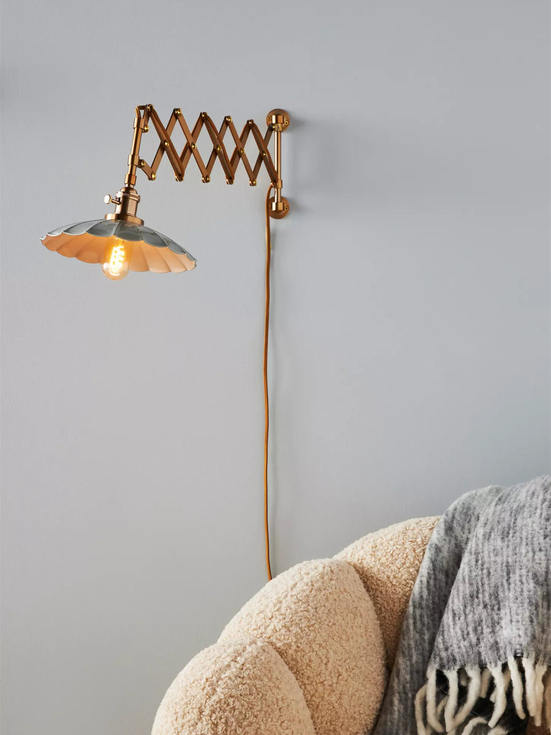 Furium Scalloped Accordian Plug-In Sconce - Brass Wall Light Elegance