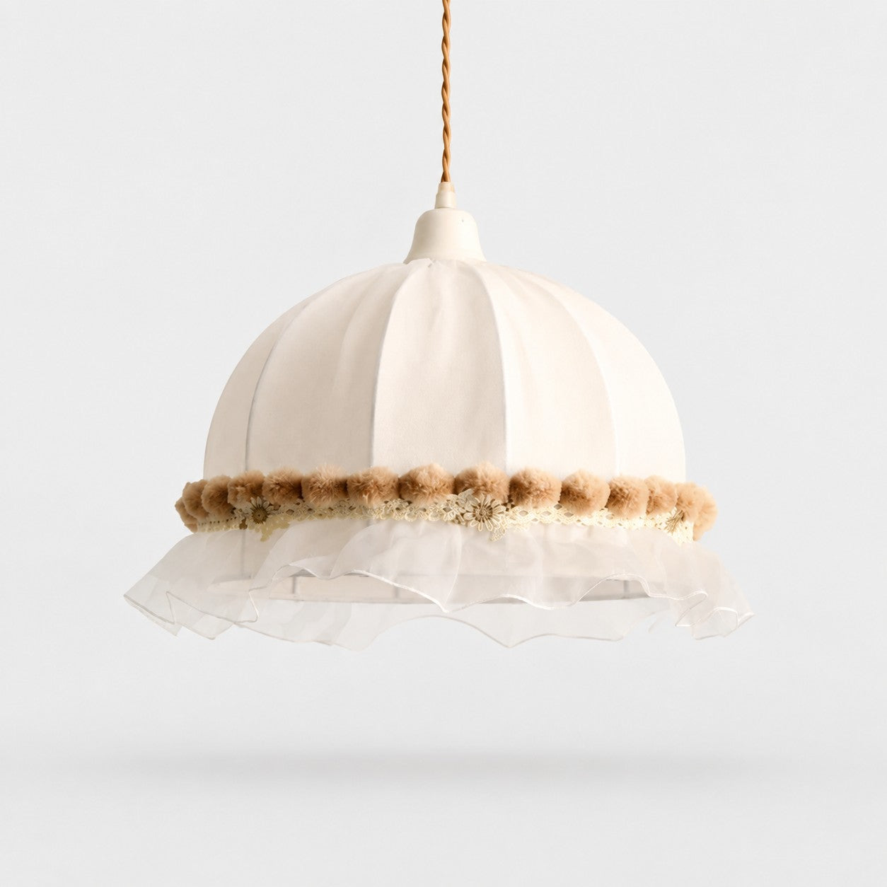 Warm camel scalloped lace fabric pendant lamp on a light background