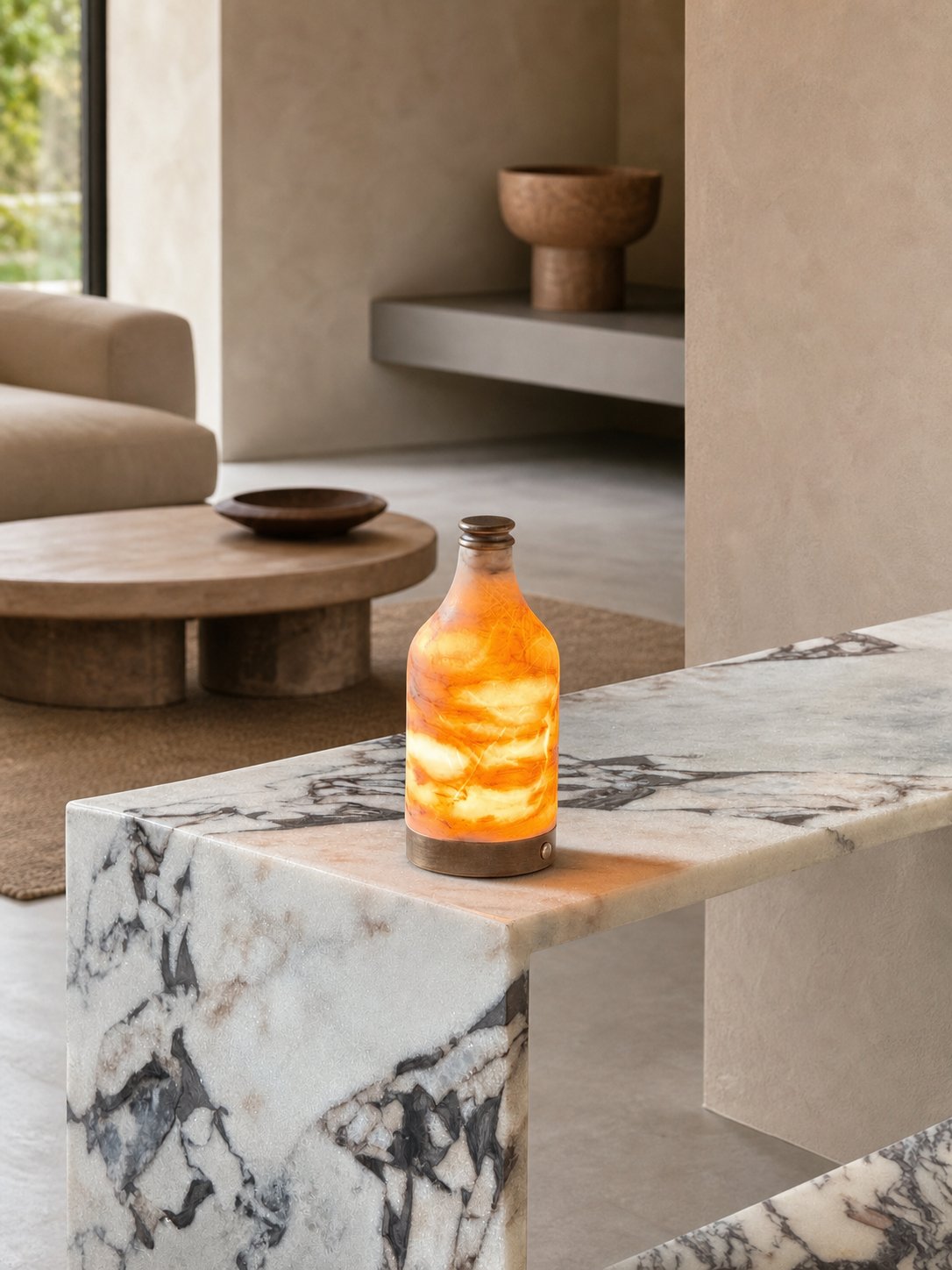 Wine Bottle Alabaster Table Lamp (Built-in Battery)