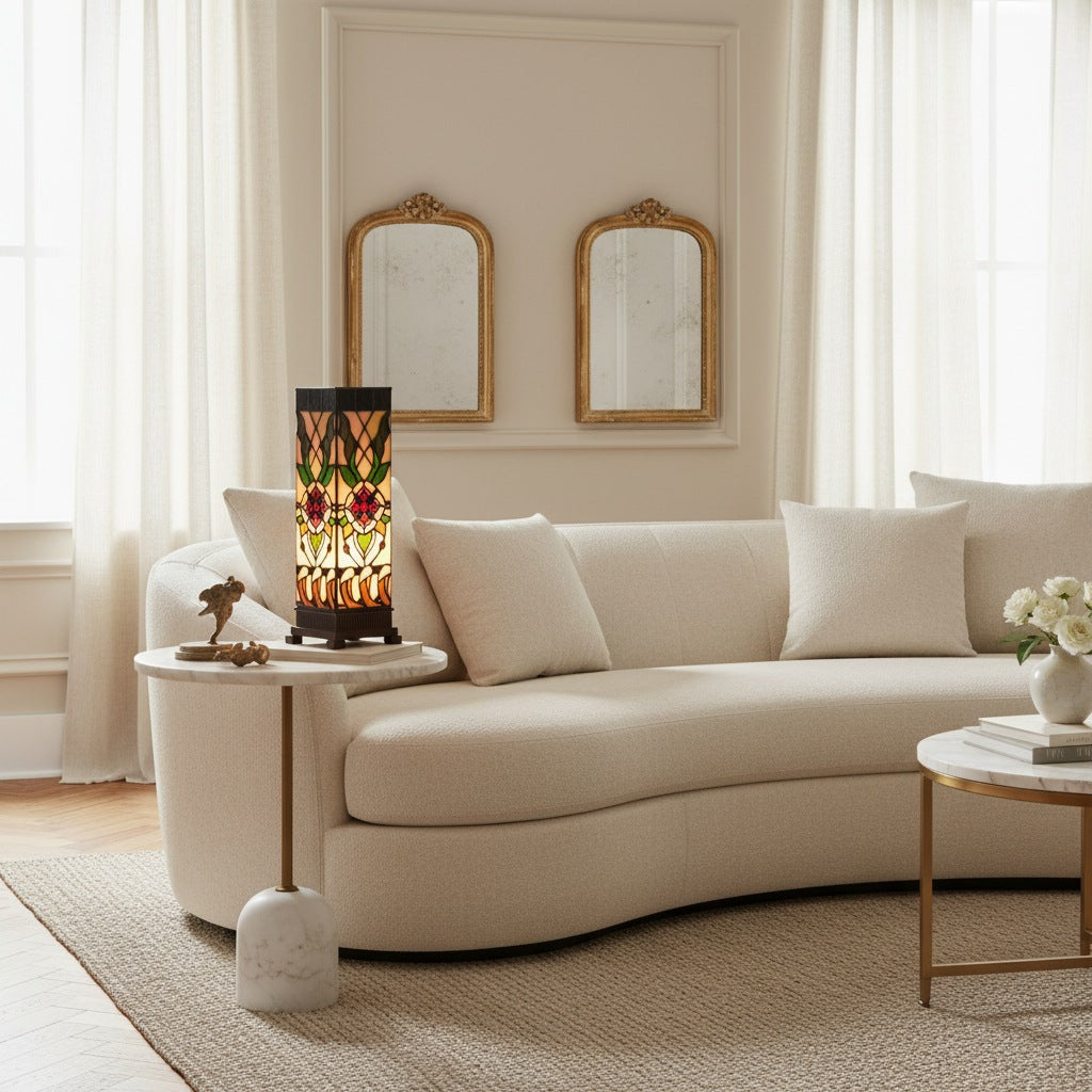 TF Angelique Art Nouveau Stained Glass Table Lamp - Handcrafted Floral Design for Living Room