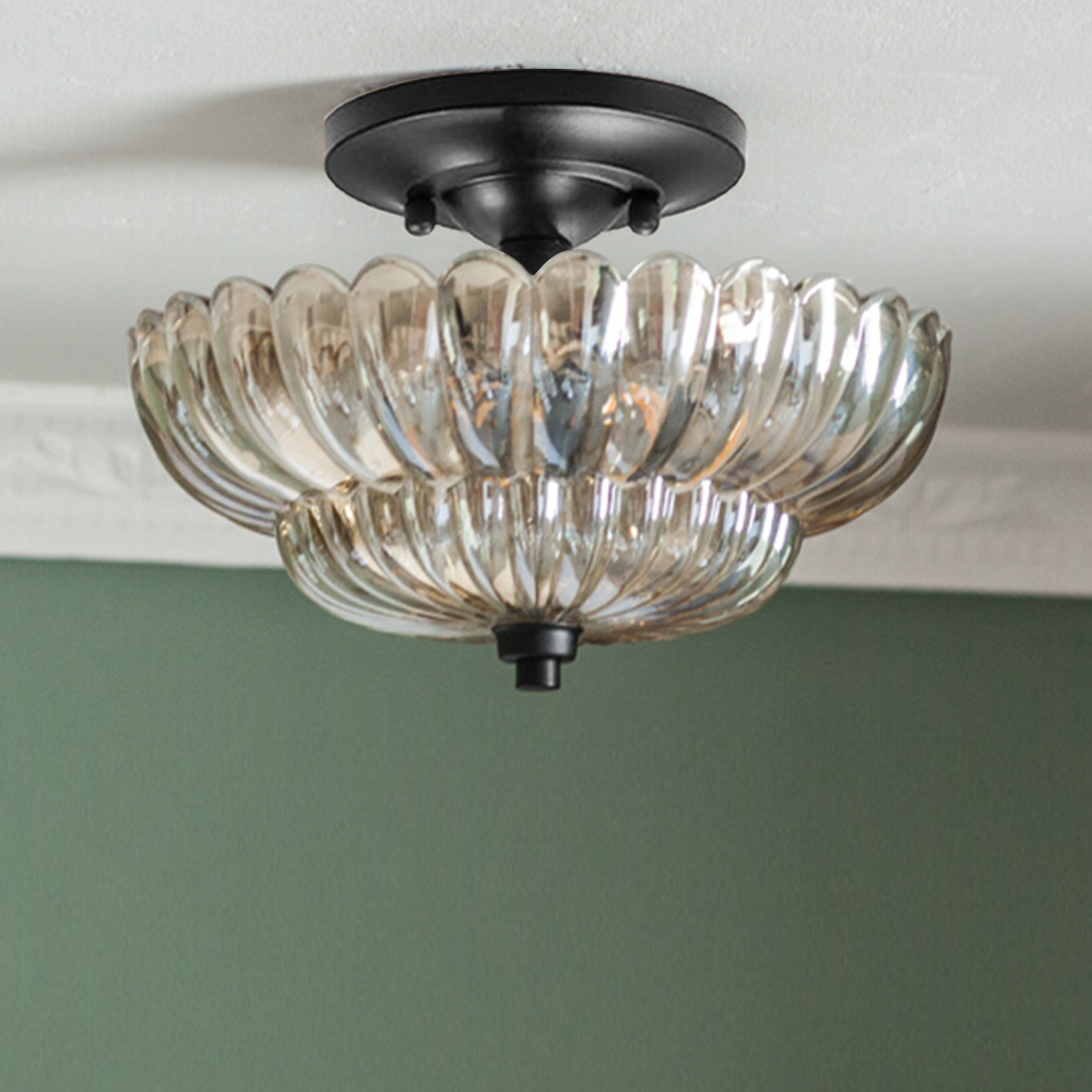 Semi Flush Mount Ceiling Lights Umbrella Shape Glass Lamp