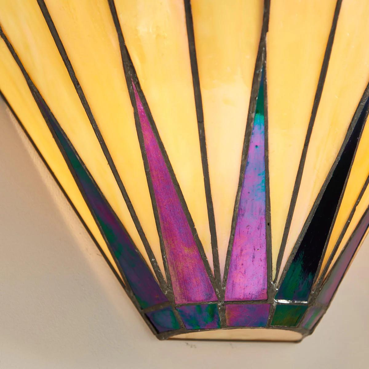 TF Dark Star Art Deco Star Tiffany Wall Sconce – Stained Glass Geometric Light for Hallway and Living Room