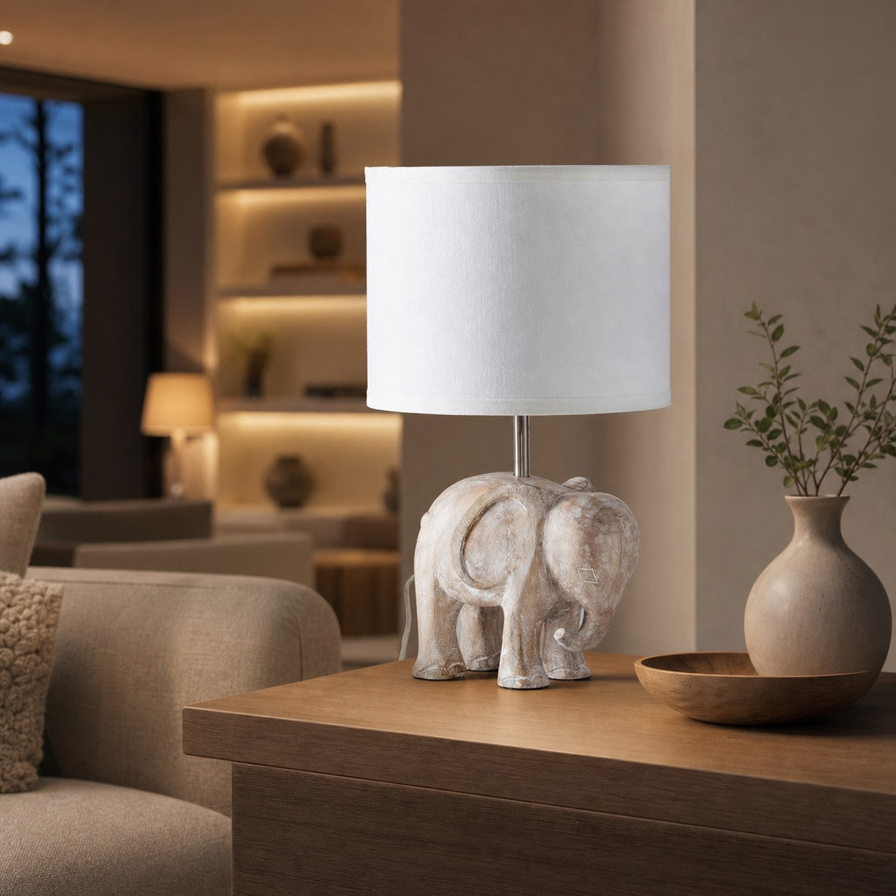 Carved Wood Animal Table Lamp