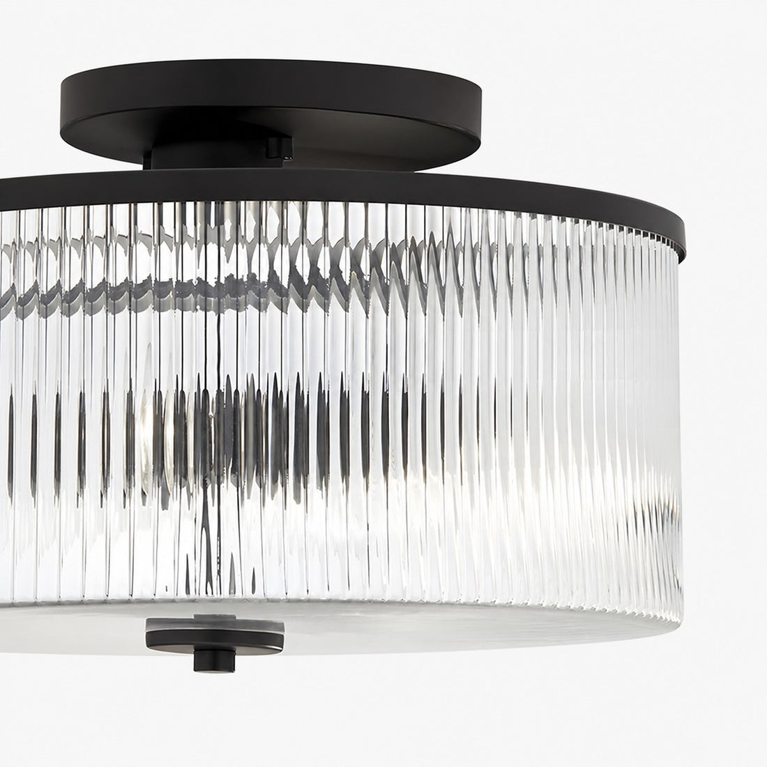 Rilona Striped Glass Drum Ceiling Fixture — Classic Semi-Flush Light for Bedroom or Office U13