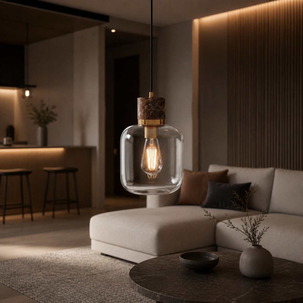Korlisse Natural Stone and Glass Pendant Light – Stylish Lamp for Lounge or Living Room