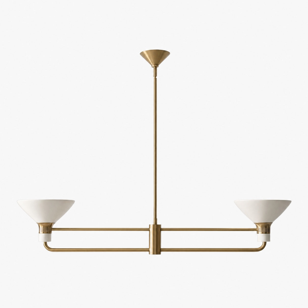 Calvor Linear 2 Light Chandelier - Porcelain Shades and Bronze Finish