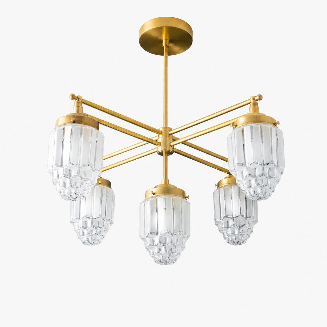 Tierlux Glass Chandelier – Vintage Brass Globe Lighting Fixture